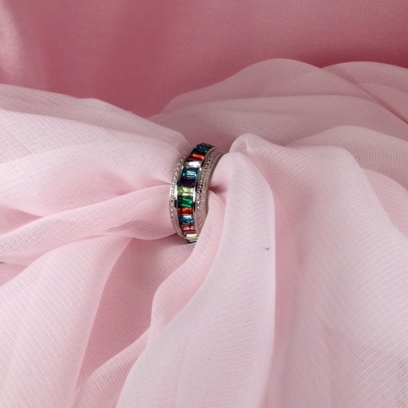 Silver Plated Band Multi Colored Topaz & Sapphires - Picture 6 of 6